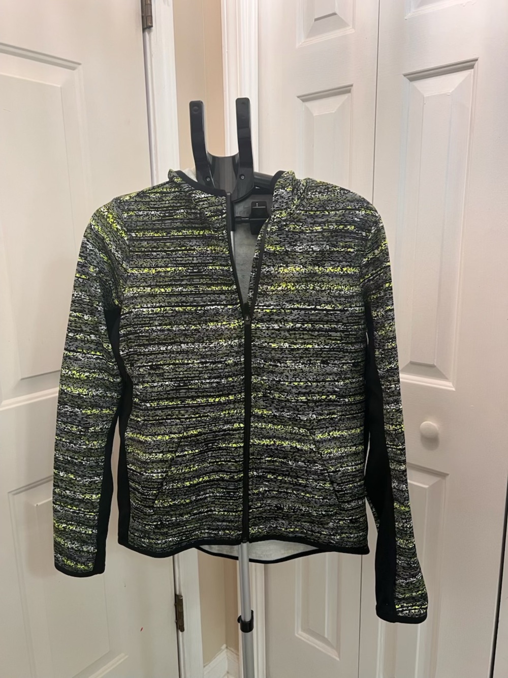 Women’s Hooded Zip Jacket in Black, Gray & Neon Green Nike Thermafit
